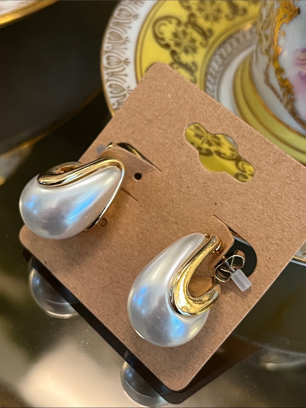 Pearlized Gold Hoop Earrings